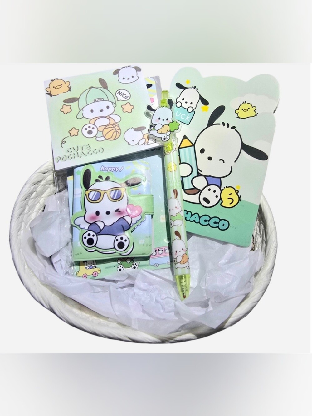Pochacco 4 Piece Stationery Set W/ Mini Notebook Keychain, Pen, & More NEW